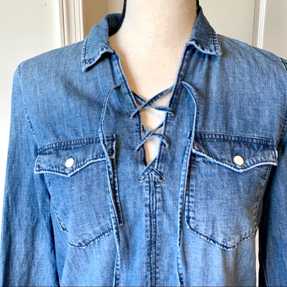 MADEWELL Chambray Lace Up Pull On Top—SZ. XS - Picture 3 of 14